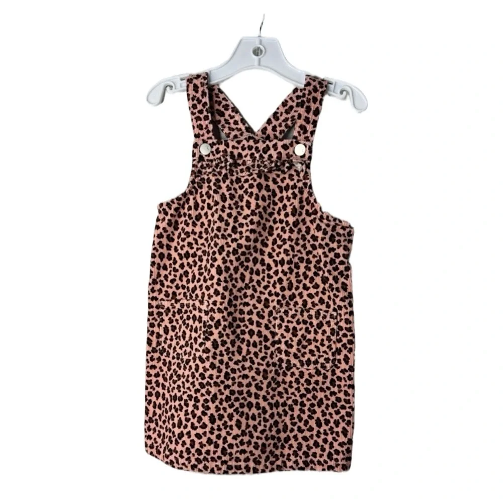 The Children’s Place Leopard Corduroy Jumper Dress 4T Pink Overall Pinafore